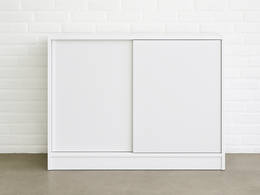 Sliding door cabinet in white laminate, 120 cm wide