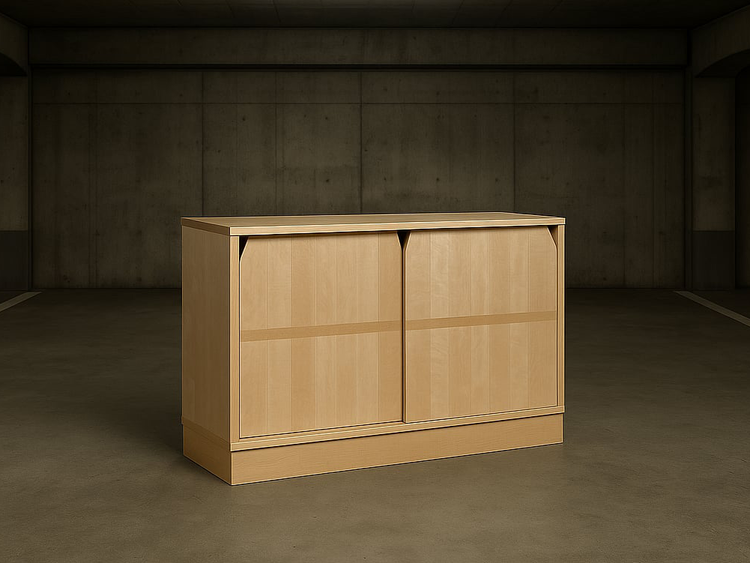 Sliding door cabinet in birch veneer, 120 cm wide